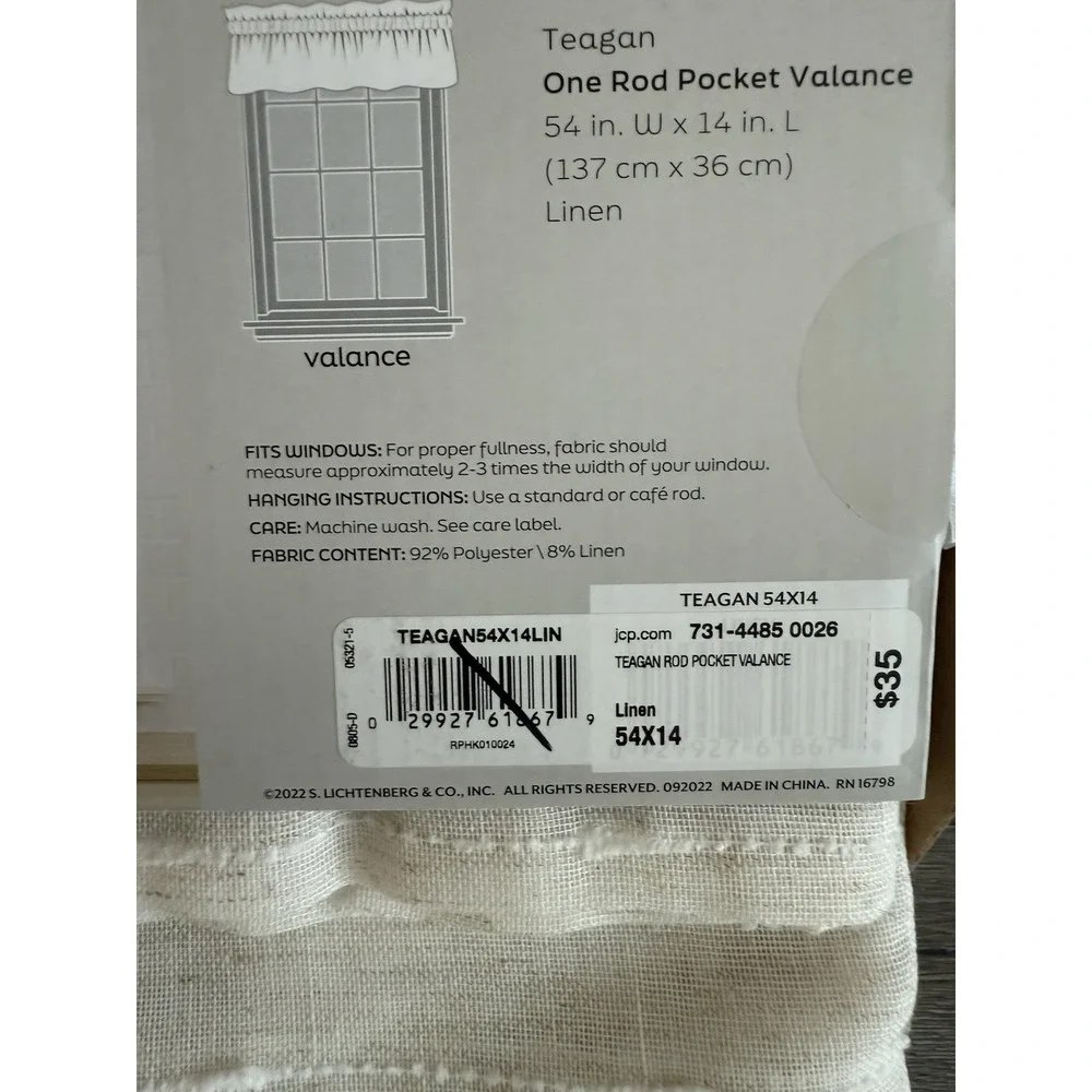 54x14 Rod pocket Valance, Teagan No 918 , Linen 14